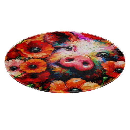 Impressionistisch varken in rode papaver bloemen snijplank (Hoek)