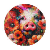 Impressionistisch varken in rode papaver bloemen snijplank (Voorkant)