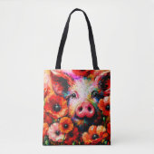 Impressionistisch varken in rode papaver bloemen tote bag (Voorkant)