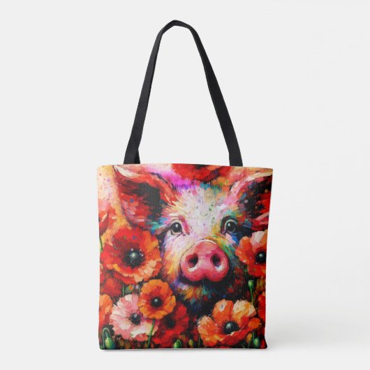 Impressionistisch varken in rode papaver bloemen tote bag (Achterkant)