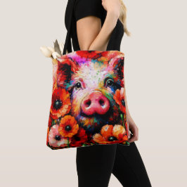 Impressionistisch varken in rode papaver bloemen tote bag