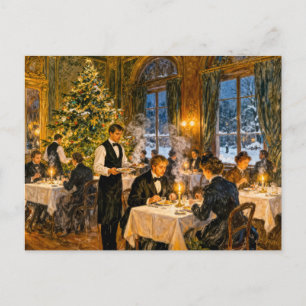 Impressionistisch vintage kerstdiner in elegante briefkaart