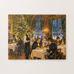 Impressionistisch vintage kerstdiner in elegante  legpuzzel