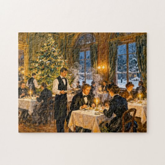 Impressionistisch vintage kerstdiner in elegante  legpuzzel (Horizontaal)