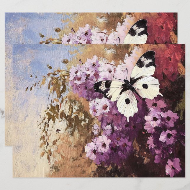 Impressionistisch vlindertuin plakboek papier (Voorkant / Achterkant)