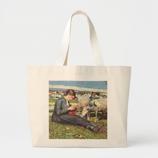 Impressionistisch Vrouw Breien Grote Tote Bag (Voorkant)