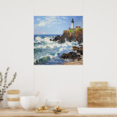 Impressionistisch vuurtorenschilderij in kustgebie poster (Keuken)