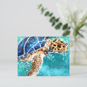Impressionistisch Zee Schildpad Tropisch nautisch Briefkaart