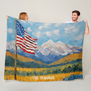 Impressionistische Amerikaanse vlag en bergen Fleece Deken