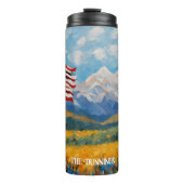 Impressionistische Amerikaanse vlag en bergen Thermosbeker (Voorkant)