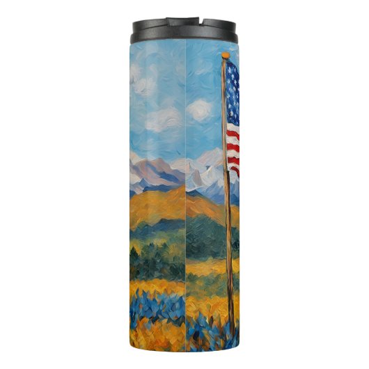 Impressionistische Amerikaanse vlag en bergen Thermosbeker (Achterkant)