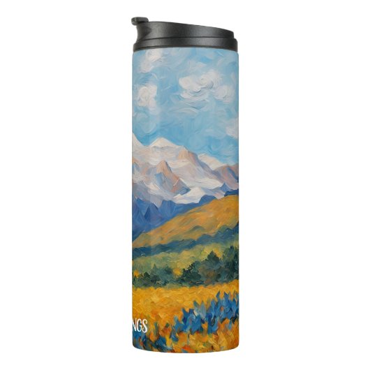 Impressionistische Amerikaanse vlag en bergen Thermosbeker (Geroteerd rechts)