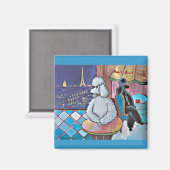 Impressionistische Art Poedels Paris Cafe Magneten (Voorkant / Achterkant)