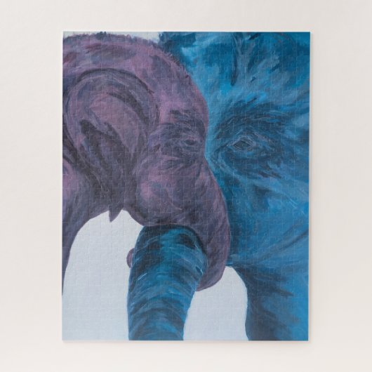 Impressionistische Blau Paarse Olifanten Puzzel (Verticaal)