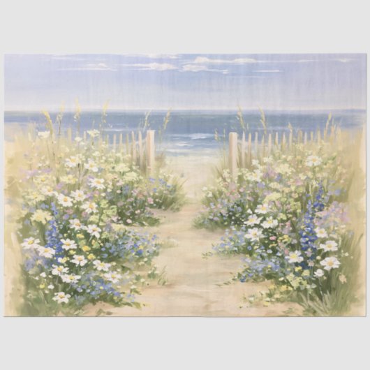 Impressionistische bloemen aan de kust decoupage tissuepapier (Voorkant)