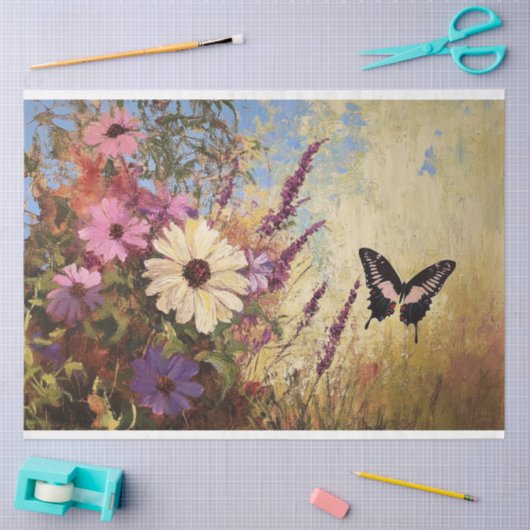 Impressionistische bloemen en vlinderontkoppeling tissuepapier (Craft)
