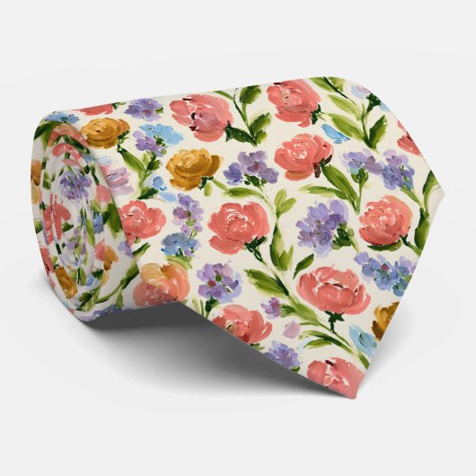 Impressionistische Bloemtuin Patroon Stropdas (Opgerold)