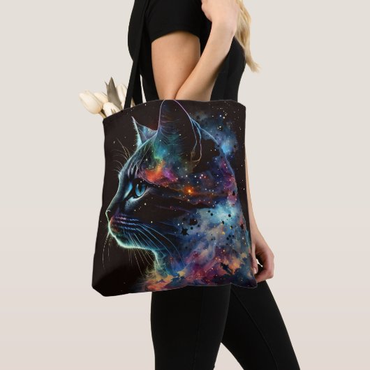 IMPRESSIONISTISCHE DONKERE GALAXY KAT MET STERREN TOTE BAG (Dichtbij)
