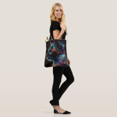 IMPRESSIONISTISCHE DONKERE GALAXY KAT MET STERREN TOTE BAG (Op model)