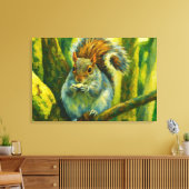 Impressionistische eekhoorn in bosgebladerte canvas afdruk (Insitu (Woonkamer))