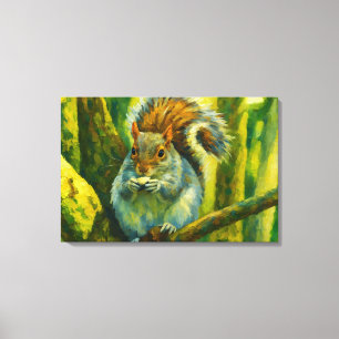 Impressionistische eekhoorn in bosgebladerte canvas afdruk
