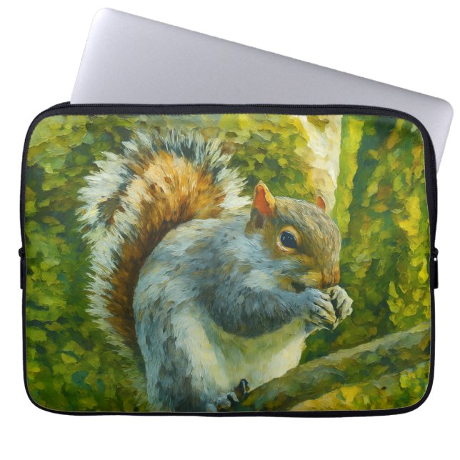 Impressionistische eekhoorn in bosgebladerte laptop sleeve (Voorkant)