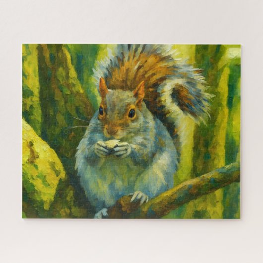 Impressionistische eekhoorn in bosgebladerte legpuzzel (Horizontaal)