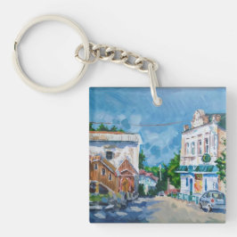 Impressionistische Europese stadsgezicht acryl sle Sleutelhanger