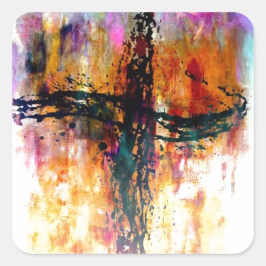Impressionistische grunge kruis vierkante sticker (Voorkant)