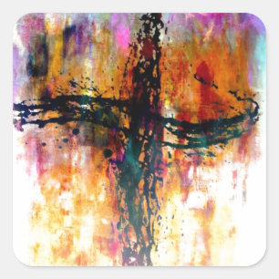 Impressionistische grunge kruis vierkante sticker