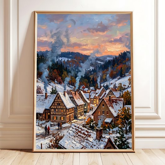 Impressionistische herfst dorpsmuur kunst canvaspr poster