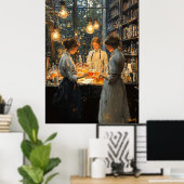 Impressionistische interieurscène – Warme lichtstu Poster (Thuiskantoor)