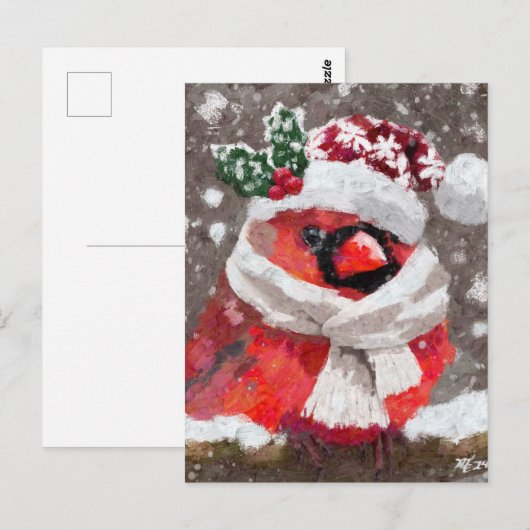 Impressionistische Kardinaal Vogelsjaal & Pet in S Briefkaart (Voorkant / Achterkant)