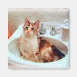 Impressionistische kat in een gootsteenbekken magneet
