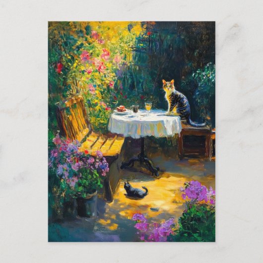 Impressionistische katten spelen in de tuin hoek briefkaart (Voorkant)