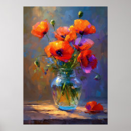 Impressionistische klaproosbloemen in glazen vaas  poster
