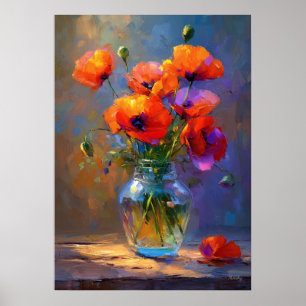 Impressionistische klaproosbloemen in glazen vaas poster