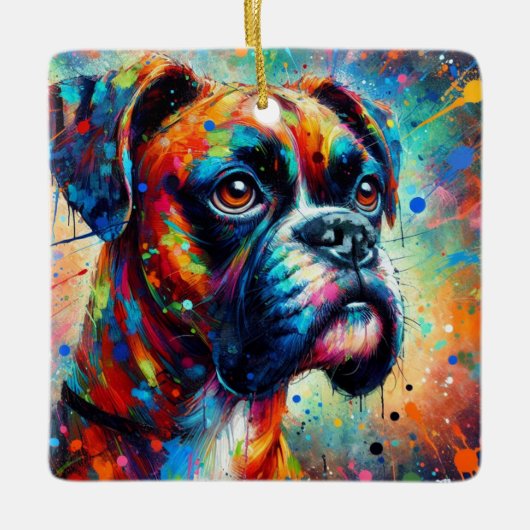 Impressionistische Kleurrijke Pop Art Boxer Dog Pa Keramisch Ornament (Voorkant)