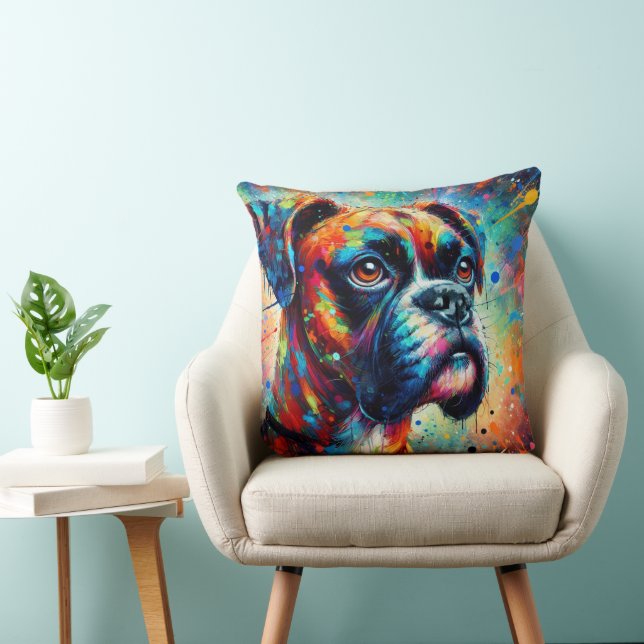 Impressionistische Kleurrijke Pop Art Boxer Dog Pa Kussen (Stoel)