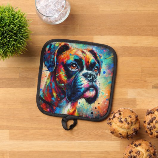 Impressionistische Kleurrijke Pop Art Boxer Dog Pa Pannenlap (Top down)