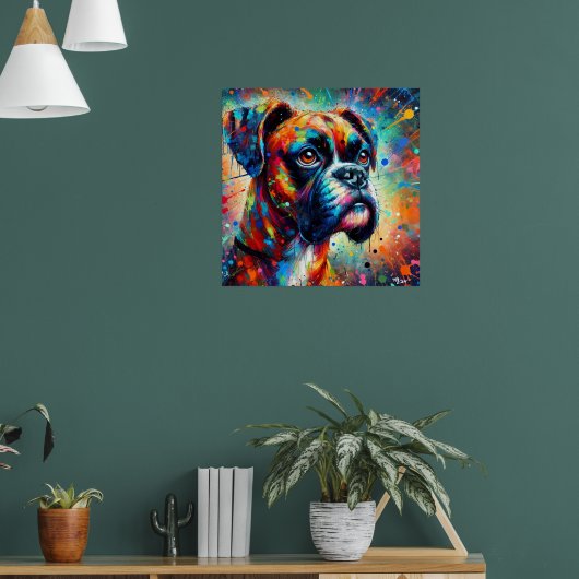 Impressionistische Kleurrijke Pop Art Boxer Dog Pa Poster (Woonkamer 1)