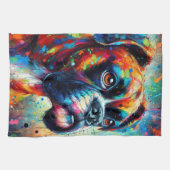 Impressionistische Kleurrijke Pop Art Boxer Dog Pa Theedoek (Horizontaal)
