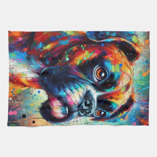 Impressionistische Kleurrijke Pop Art Boxer Dog Pa Theedoek (Horizontaal)