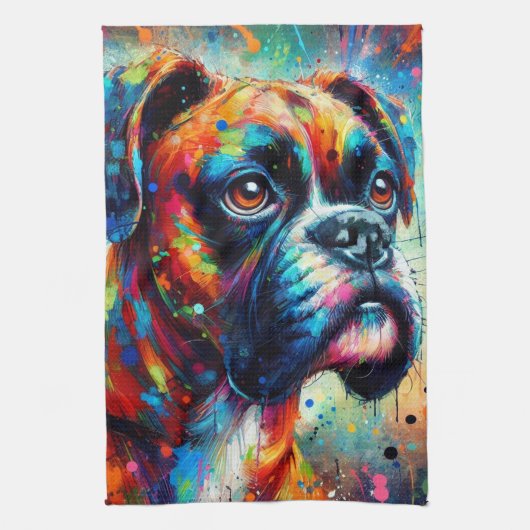 Impressionistische Kleurrijke Pop Art Boxer Dog Pa Theedoek (Verticaal)