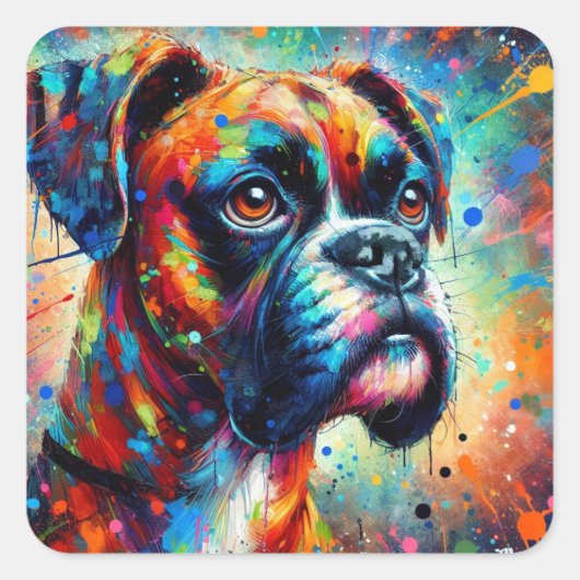 Impressionistische Kleurrijke Pop Art Boxer Dog Pa Vierkante Sticker (Voorkant)