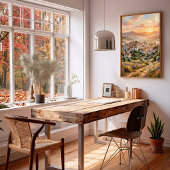 Impressionistische landschapschildering zonsonderg poster