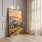 Impressionistische landschapschildering zonsonderg poster