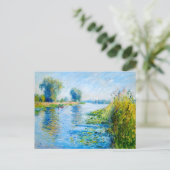 Impressionistische lente rivieroever met boten feestdagenkaart (Staand voorkant)