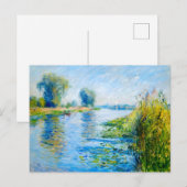 Impressionistische lente rivieroever met boten feestdagenkaart (Voorkant / Achterkant)