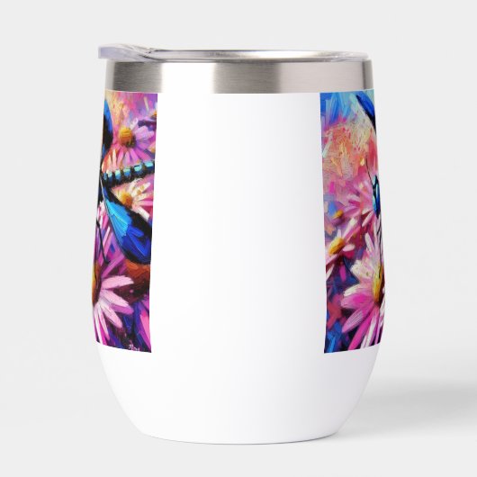 Impressionistische libel op roze madeliefjes bloem (Rechts)